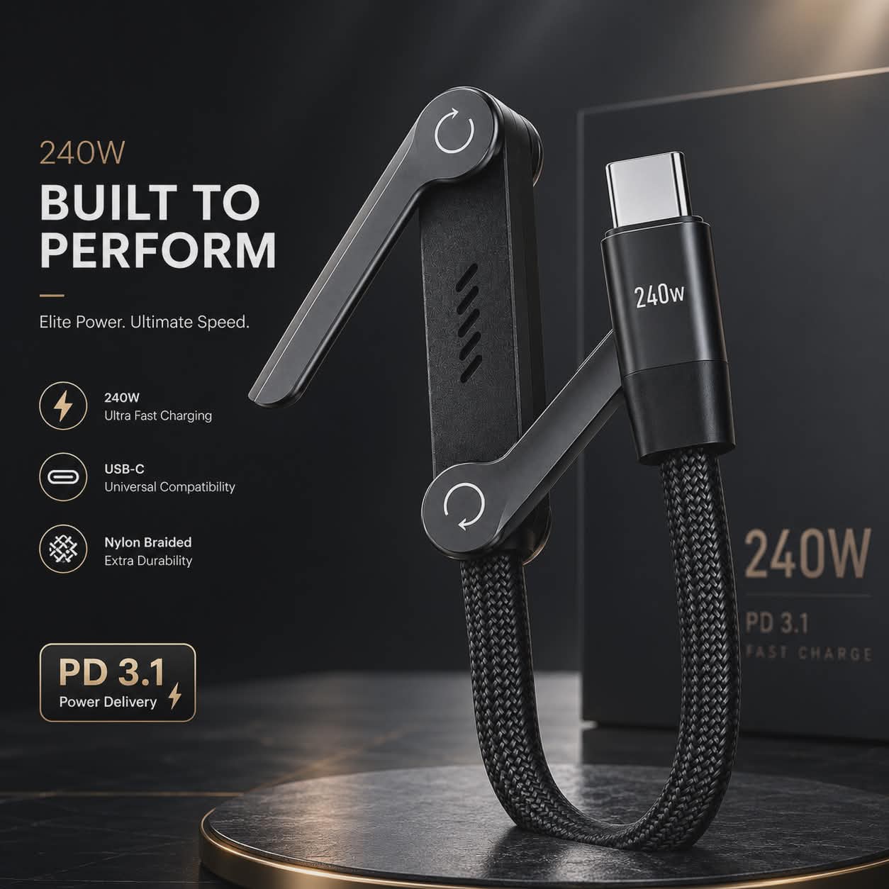 240W Foldable USB-C Fast Charging Cable Organizer